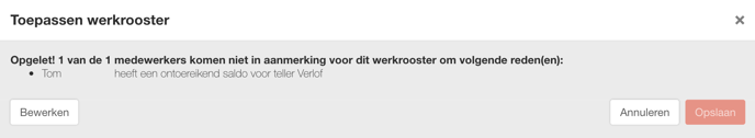 werkrooster melding saldo