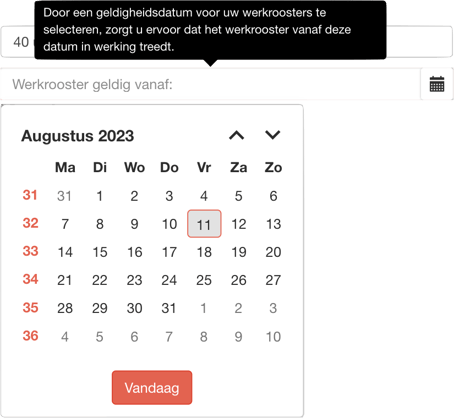 werkrooster wijzigen kalender